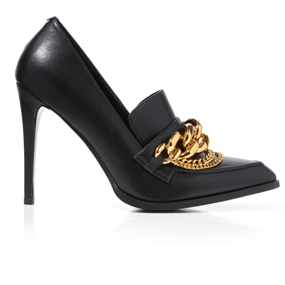 Elegant Black High Heels with Gold Chain Detail BIBERON Size 9.5 - Picture 2 of 8